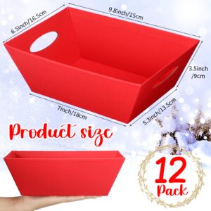 12 Pcs Small Basket for Gifts 9.8 x 6.5 Inch Empty Sturdy Cardboard Trays with Handles Bulk Gift Basket Market Tray Favor for Valentines Mother's Day Birthday Wedding (Red, Simple)