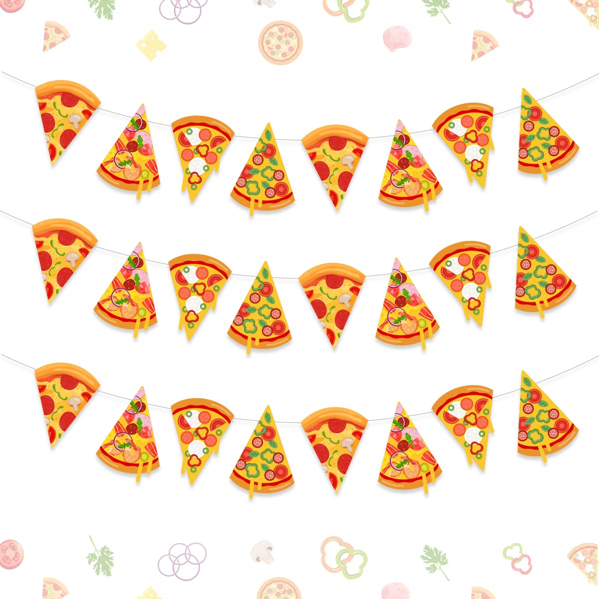 Fangleland 3 Pieces Pizza Banner, Pizza Theme Pennant Bunting Garland for Baby Shower, Birthday Bachelorette Party Supplies, Fast Food Theme Decorations for Pizza Party Time