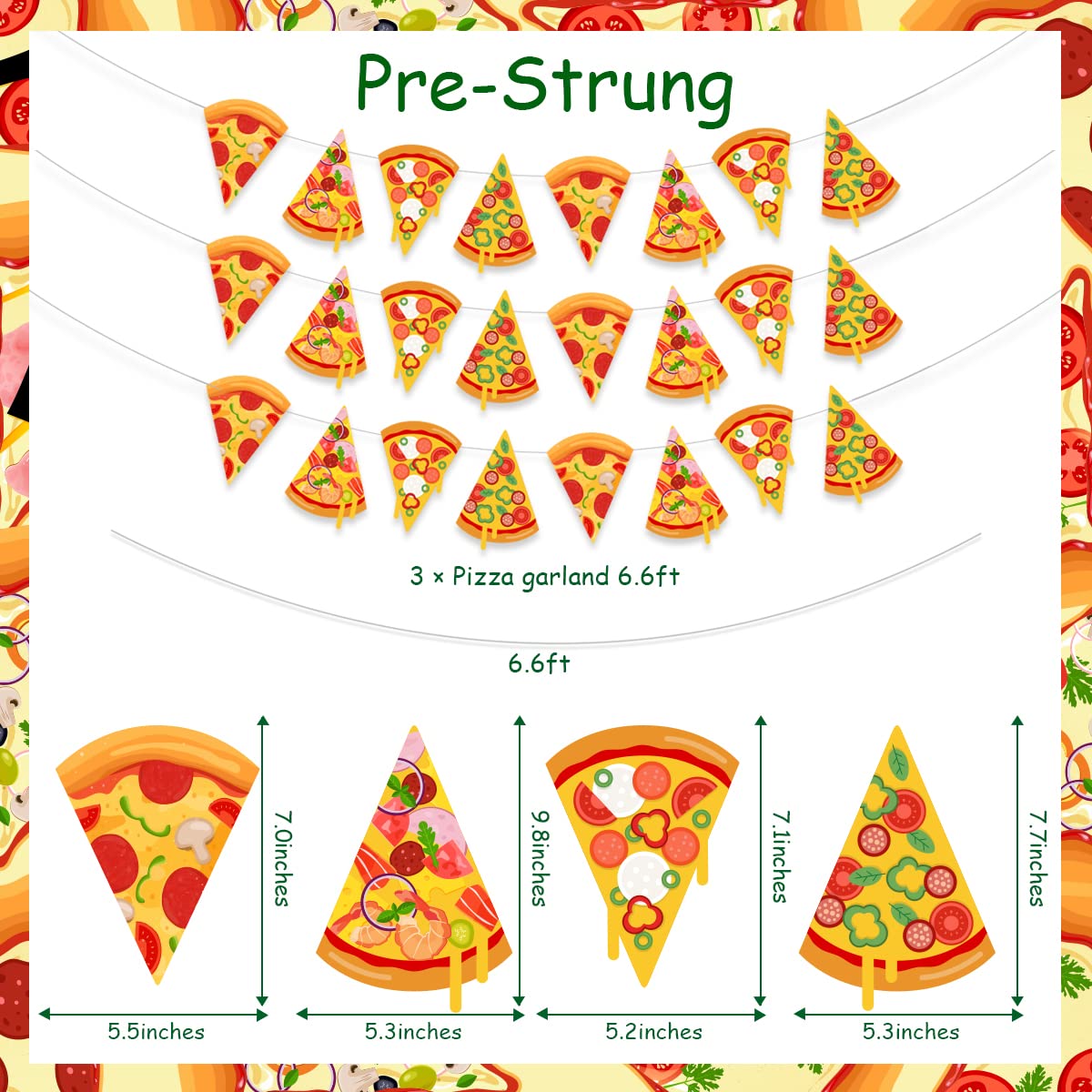 Fangleland 3 Pieces Pizza Banner, Pizza Theme Pennant Bunting Garland for Baby Shower, Birthday Bachelorette Party Supplies, Fast Food Theme Decorations for Pizza Party Time