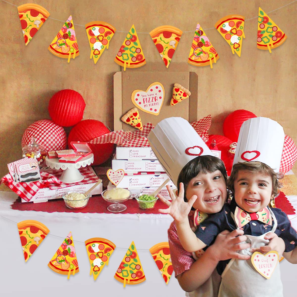 Fangleland 3 Pieces Pizza Banner, Pizza Theme Pennant Bunting Garland for Baby Shower, Birthday Bachelorette Party Supplies, Fast Food Theme Decorations for Pizza Party Time