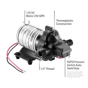 WASSERMANN RV Pump, 12V Self-priming RV Water Pressure Pump 4.0GPM 45PSI with Pressure Switch, for RV Marine Camping Yacht Garden