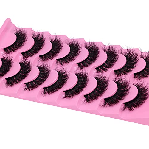 JIMIRE Mink Lashes Fluffy False Eyelashes Natural Look 15MM Wispy Fake Eyelashes Volume D Curl Russian Strip Fake Lashes Bulk 8 Pairs Pack