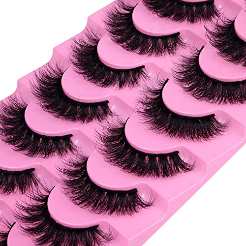 JIMIRE Mink Lashes Fluffy False Eyelashes Natural Look 15MM Wispy Fake Eyelashes Volume D Curl Russian Strip Fake Lashes Bulk 8 Pairs Pack