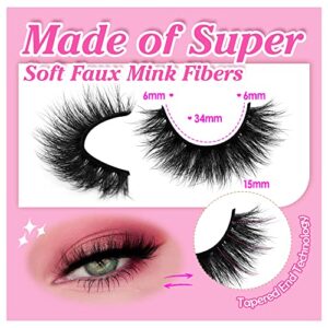 JIMIRE Mink Lashes Fluffy False Eyelashes Natural Look 15MM Wispy Fake Eyelashes Volume D Curl Russian Strip Fake Lashes Bulk 8 Pairs Pack