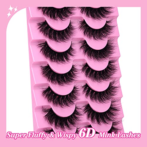 JIMIRE Mink Lashes Fluffy False Eyelashes Natural Look 15MM Wispy Fake Eyelashes Volume D Curl Russian Strip Fake Lashes Bulk 8 Pairs Pack