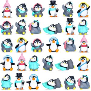 macarrie 30 pcs penguin figurines cute penguin characters toys mini penguin figurines collection playset mini cartoon penguin cake topper winter penguin figurines cake decoration for boy girl(vivid)