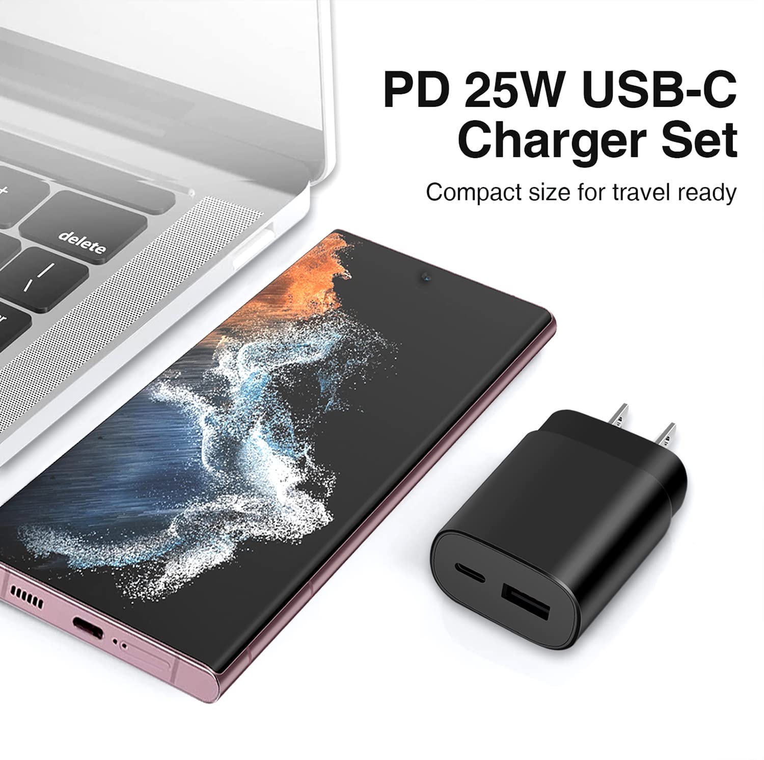 Super Fast Charger Type C, 25W USB C Wall Charger, Dual Port Fast Charging Block for Samsung Galaxy S22/S22 Ultra/S22+/S21/S21Ultra/S21+/S20/S20Ultra/Note20/Note 20Ultra/Note10+