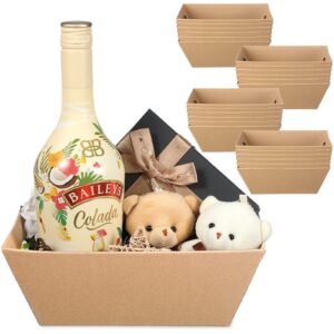 24 pcs basket for gifts 9.8 x 6.5 inch christmas treat boxes empty sturdy cardboard trays with handles bulk gift basket market tray favor for gift giving christmas decorations(tan)