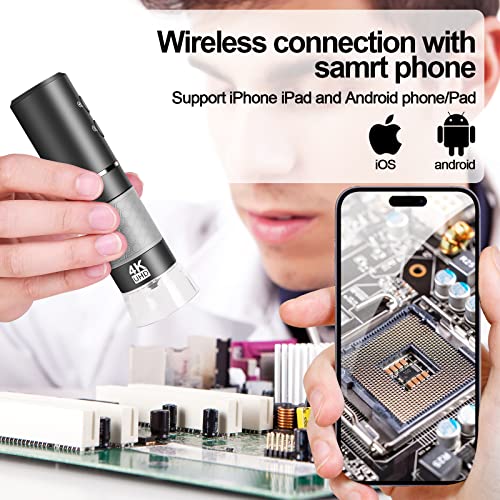 Cainda 4K WiFi Digital Microscope Camera for iPhone Android Phone and Windows Mac PC, 3840x2160P Portable Wireless Handheld Microscope for Adults and Kids