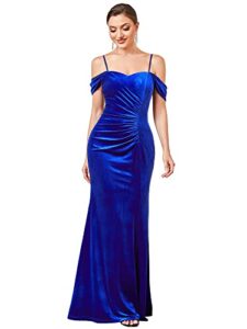 ever-pretty women's adjustable spaghetti straps backless memaid maxi velvet evening dresses sapphire blue us6