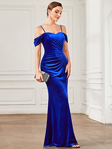 Ever-Pretty Women's Adjustable Spaghetti Straps Backless Memaid Maxi Velvet Evening Dresses Sapphire Blue US6