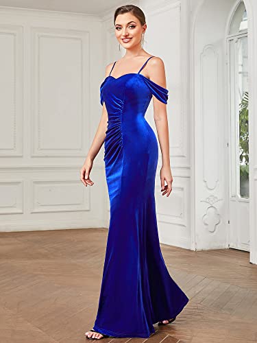 Ever-Pretty Women's Adjustable Spaghetti Straps Backless Memaid Maxi Velvet Evening Dresses Sapphire Blue US6