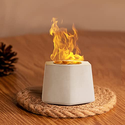 Concrete Tabletop Fireplace Hexagonal Prism Mini Fire Pit Indoor Decor Portable Rubbing Alcohol Burner with Extinguisher Fire Bowl for Indoor and Outdoor Use