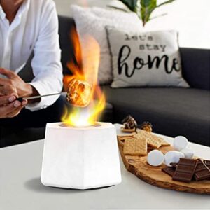 Concrete Tabletop Fireplace Hexagonal Prism Mini Fire Pit Indoor Decor Portable Rubbing Alcohol Burner with Extinguisher Fire Bowl for Indoor and Outdoor Use