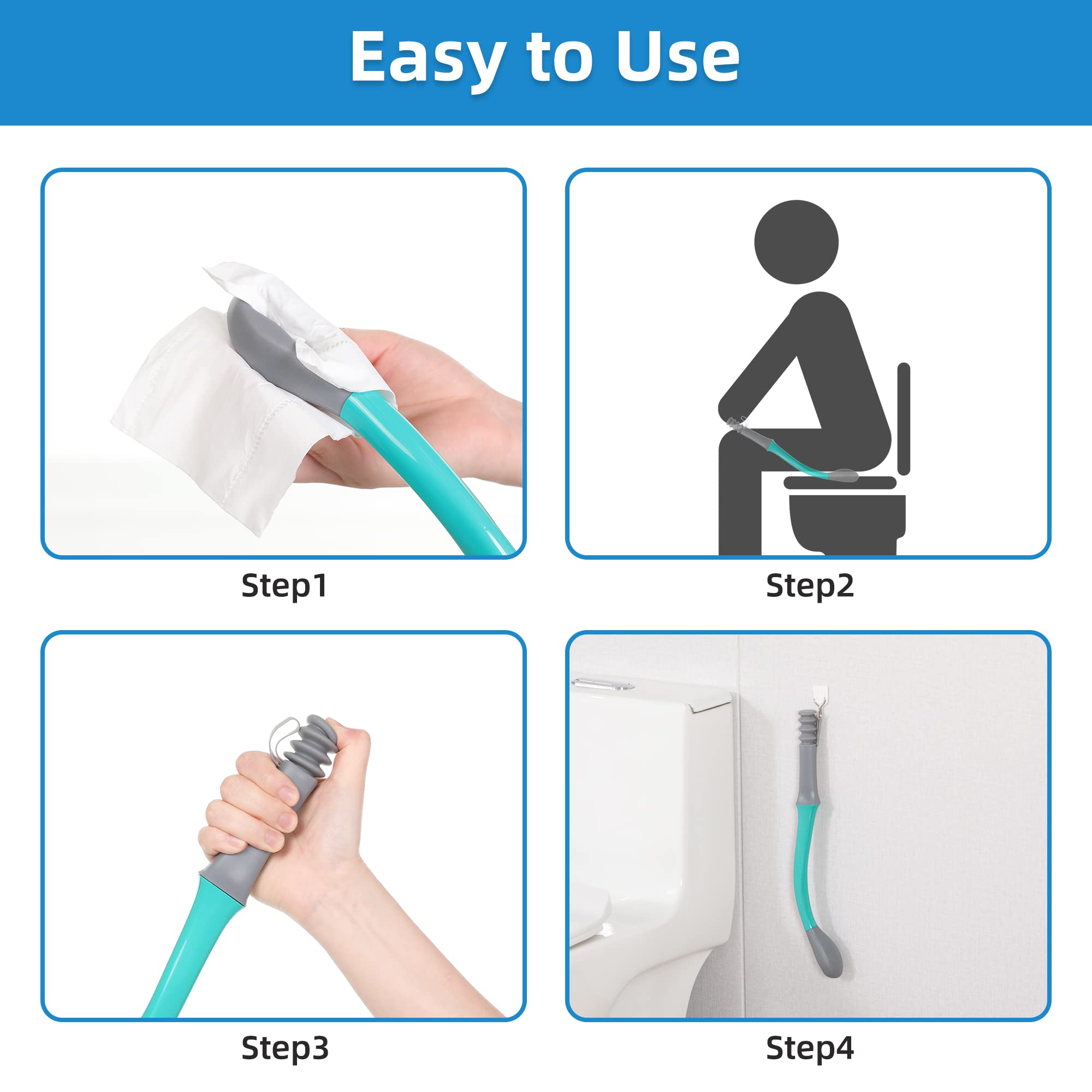 Toilet Aids Set for Wiping - Long Handle Butt Wiper for People Overweight, Elderly and Disabled, Bottom Buddy Wiping Aid for Bathroom ( 4PCS Personal Hygiene Kit )