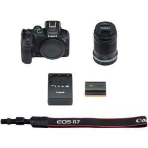 Canon EOS R7 Mirrorless Camera with 18-150mm Lens (5137C009) + Canon 16mm Lens (5051C002) + Sony 64GB Tough SD Card + Filter Kit + Wide Angle Lens + Telephoto Lens + Color Filter Kit + More (Renewed)