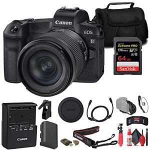 Canon EOS R Mirrorless Camera with 24-105mm f/4-7.1 Lens (3075C032) + 64GB Memory Card + Bag + Card Reader + Flex Tripod + Hand Strap + Memory Wallet + Cap Keeper + Cleaning Kit (Renewed)