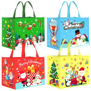 znabhng 12pcs extra large christmas tote bags with handles christmas gifts bags 15.2"x12.2"x8.3" large christmas bags for gifts reusable christmas shopping bags christmas grocery totes