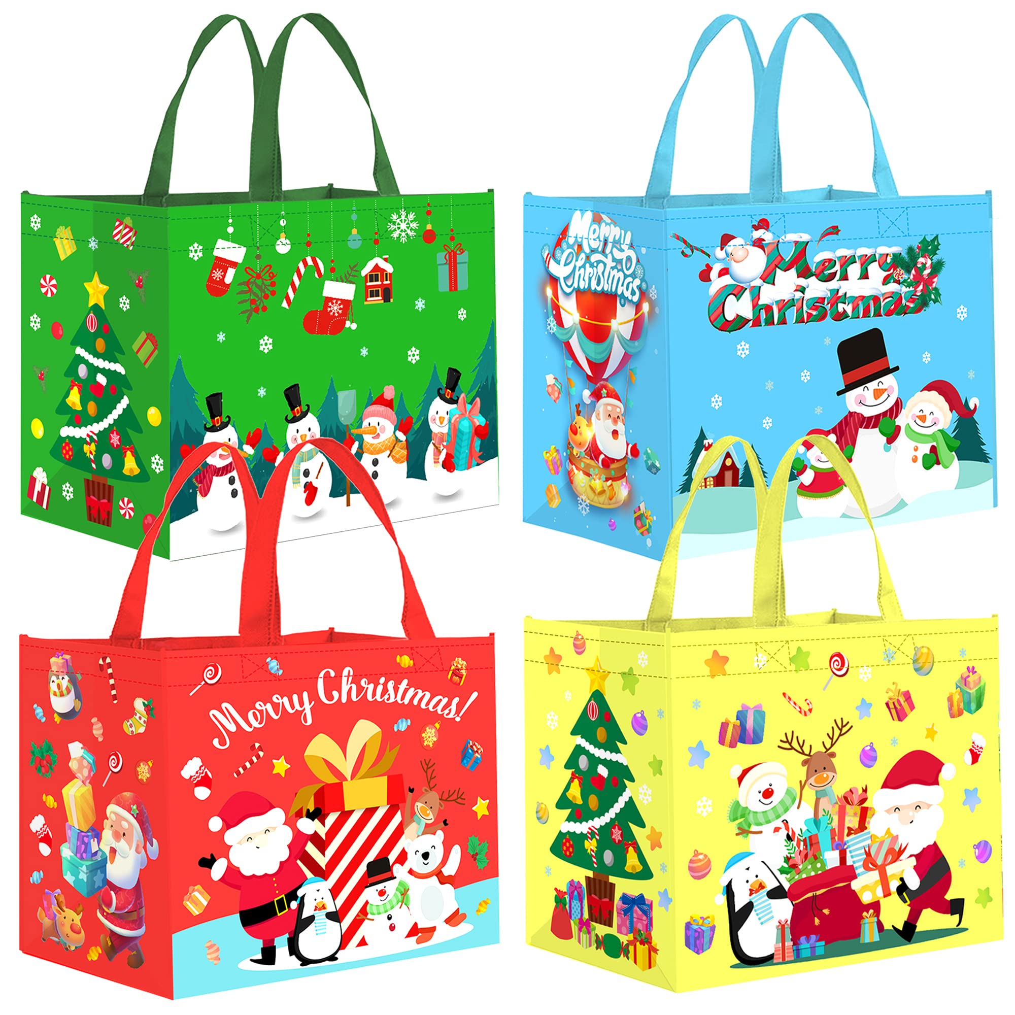 ZNABHNG 12PCS Extra Large Christmas Tote Bags with Handles Christmas Gifts Bags 15.2"x12.2"x8.3" Large Christmas Bags for Gifts Reusable Christmas Shopping Bags Christmas Grocery Totes