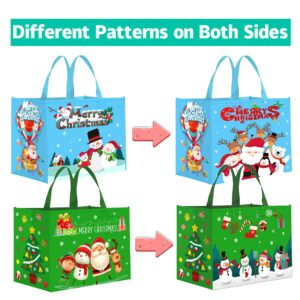 ZNABHNG 12PCS Extra Large Christmas Tote Bags with Handles Christmas Gifts Bags 15.2"x12.2"x8.3" Large Christmas Bags for Gifts Reusable Christmas Shopping Bags Christmas Grocery Totes