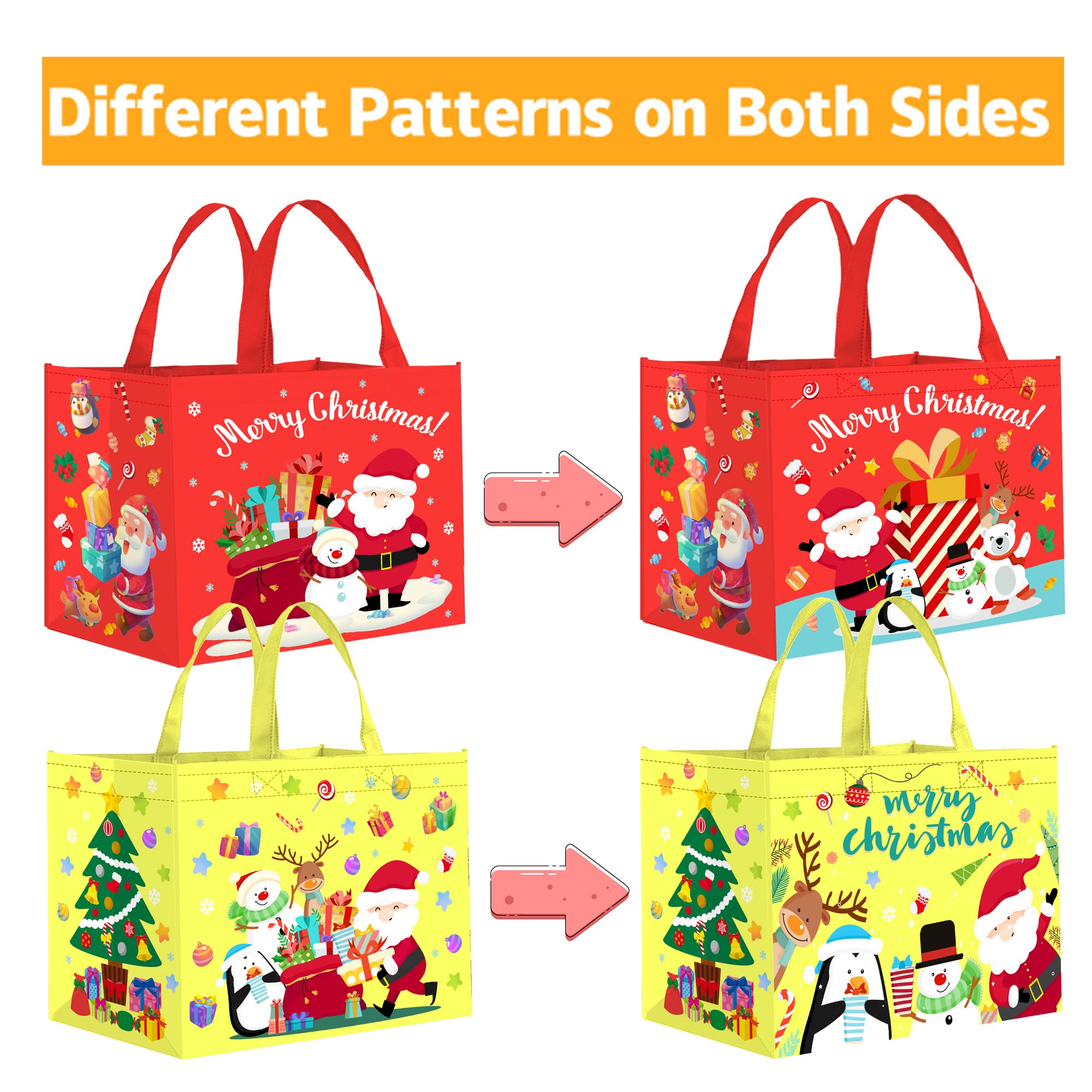 ZNABHNG 12PCS Extra Large Christmas Tote Bags with Handles Christmas Gifts Bags 15.2"x12.2"x8.3" Large Christmas Bags for Gifts Reusable Christmas Shopping Bags Christmas Grocery Totes