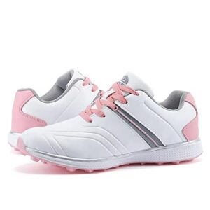 Womens Breathable Waterproof Golf Shoes Spikless Casual Comfortable Trainer Golf Sport Sneakers Professional Lightweight Pink/Blue Outdoor Sneaker (Pink, adult, women, numeric_8, numeric, us_footwear_size_system, medium)