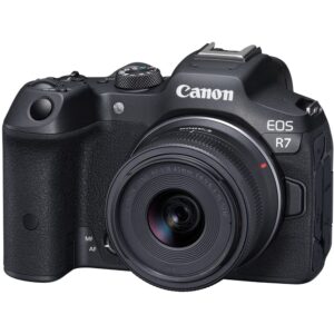 Canon EOS R7 Mirrorless Camera (5137C002) + 2 x Sony 64GB Tough SD Card + Bag + Charger + 2 x LPE6 Battery + Card Reader + LED Light + Corel Photo Software + HDMI Cable + Flex Tripod + More (Renewed)