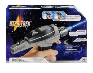 bandai original series star trek phaser | 10'' star trek model phaser with realistic sounds and display stand | great collectable toys or star trek gifts, (packaging may vary)