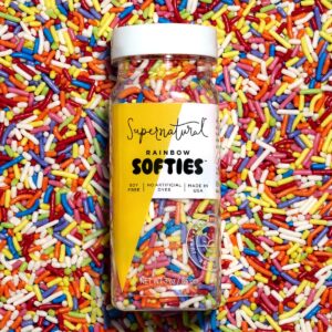 rainbow softies natural sprinkles by supernatural, made in usa, no artificial dyes, soy free, gluten free, corn free, vegan, 3oz