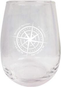 r and r imports borrego springs california souvenir 15 ounce laser engraved stemless wine glass compass design 2-pack