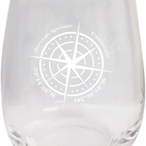 R and R Imports Borrego Springs California Souvenir 15 Ounce Laser Engraved Stemless Wine Glass Compass Design 2-Pack