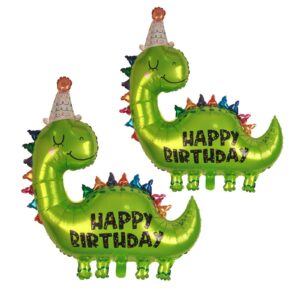 2 pcs dinosaur balloons birthday decoration for kids, 35 inch big green foil happy birthday dino balloon for wild one baby shower jungle safari animal world themed party supplies decor