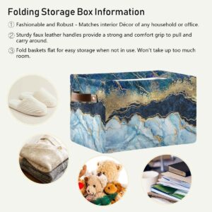 Blue Gold Marble Abstract Modern Square Storage Basket Storage Bins Canvas Storage Organizer Closet Shelf Organizer for Home Office, 1 Pc