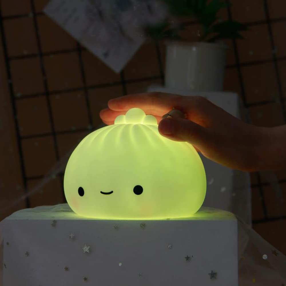 Jmlampee Cute Dumpling Lamp USB Rechargeable Silicone Squishy Light 7Colors Changing Baby Sleeping Lamp Night Light for Christmas Kids Children Birthday Gift