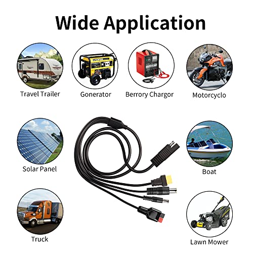 YACSEJAO Solar Connector to SAE Extension Cable 1.2M 14AWG 4-in-1 SAE to XT60 Female/DC 5.5x2.1mm / DC8mm /Solar Adapter Extension Cable for Automotive RV Solar Panel Car Truck