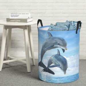 KiuLoam Dolphins 19.6 Inches Large Storage Basket Collapsible Organizer Bin Laundry Hamper for Nursery Clothes Toys