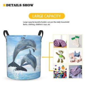 KiuLoam Dolphins 19.6 Inches Large Storage Basket Collapsible Organizer Bin Laundry Hamper for Nursery Clothes Toys