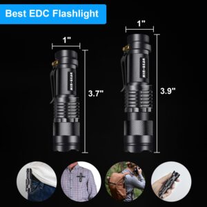 HinsGEAR Mini Flashlights 4 Pack, Super Bright LED Tactical Flashlight with Clip, Aluminum, 3 Modes, Zoomable, Waterproof - Best EDC Flash Light for Gift, Hiking, Camping, Emergency Use