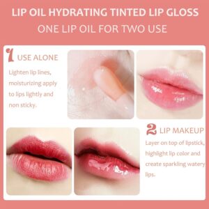 Plumping Lip Oil, Hydrating Lip Gloss Tinted Lip Balm Lip Care Transparent Toot Lip Oil, Long Lasting Nourishing Lip Glow Oil Non-sticky Big Brush Shine Moisturizing Primer Lip Tint (015# Cherry)