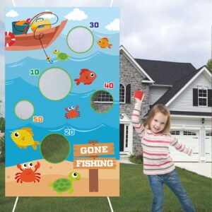 Gone Fishing Fisherman Toss Games Banner Backdrop Fisher Fish Theme Decor Decorations for Indoor Outdoor Boys Girls Birthday Party Baby Shower Fishing Events Fishing Party Fisherman’s Party Supplies