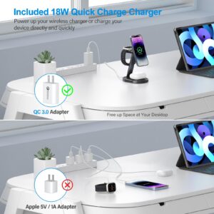 Aluminum Alloy 3 in 1 Magnetic Wireless Charging Station,Fast Wireless Charging Compatible with Magsafe Charger Stand for iPhone 15 14 13 12 Pro/Pro Max/Mini/Plus,Apple Watch 9 8 7 SE 6 5 4 3,Airpods