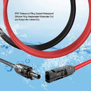 ELFCULB Solar Panel Extension Cable-1Pair 12AWG 20FT Solar Extension Cable Black＆Red with Male/Female Connectors Solar Panel PV Cable Wire with Extra Pair of Connectors Solar Panel Adaptor Kit