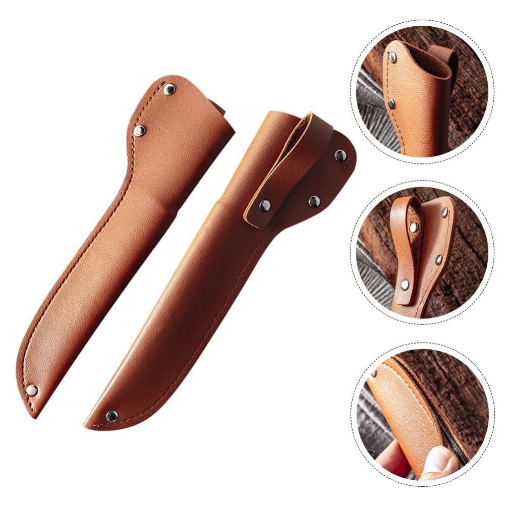 TOPBATHY 2pcs Leather Fish Filleting Knives Blade Guards Protector Butcher Chef Cutter Holders Cases with Belt Loop for Kitchen Cutlery Accessories Light Brown