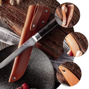 TOPBATHY 2pcs Leather Fish Filleting Knives Blade Guards Protector Butcher Chef Cutter Holders Cases with Belt Loop for Kitchen Cutlery Accessories Light Brown