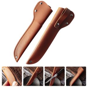 TOPBATHY 2pcs Leather Fish Filleting Knives Blade Guards Protector Butcher Chef Cutter Holders Cases with Belt Loop for Kitchen Cutlery Accessories Light Brown