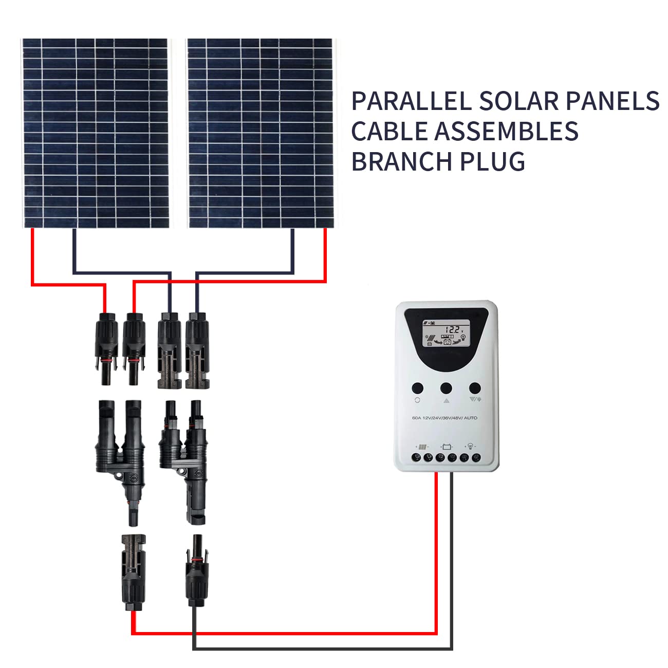 ELFCULB 1 to 2 Solar Branch Connectors Y Connector, PPO Material, for Parallel Connection Between Solar Panels MMF+FFM 1 Pair