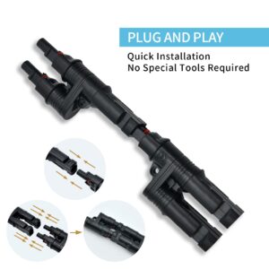 ELFCULB 1 to 2 Solar Branch Connectors Y Connector, PPO Material, for Parallel Connection Between Solar Panels MMF+FFM 1 Pair