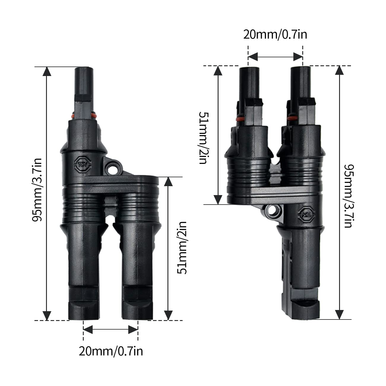 ELFCULB 1 to 2 Solar Branch Connectors Y Connector, PPO Material, for Parallel Connection Between Solar Panels MMF+FFM 1 Pair