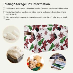 xigua Checkered Christmas Stockings Snowflakes Gingerbread Foldable Storage Bin, Collapsible Sturdy Fabric Storage Basket Cube W/Handles, Storage Box for Organizing Toys Nursery Shelf Closet Bedroom