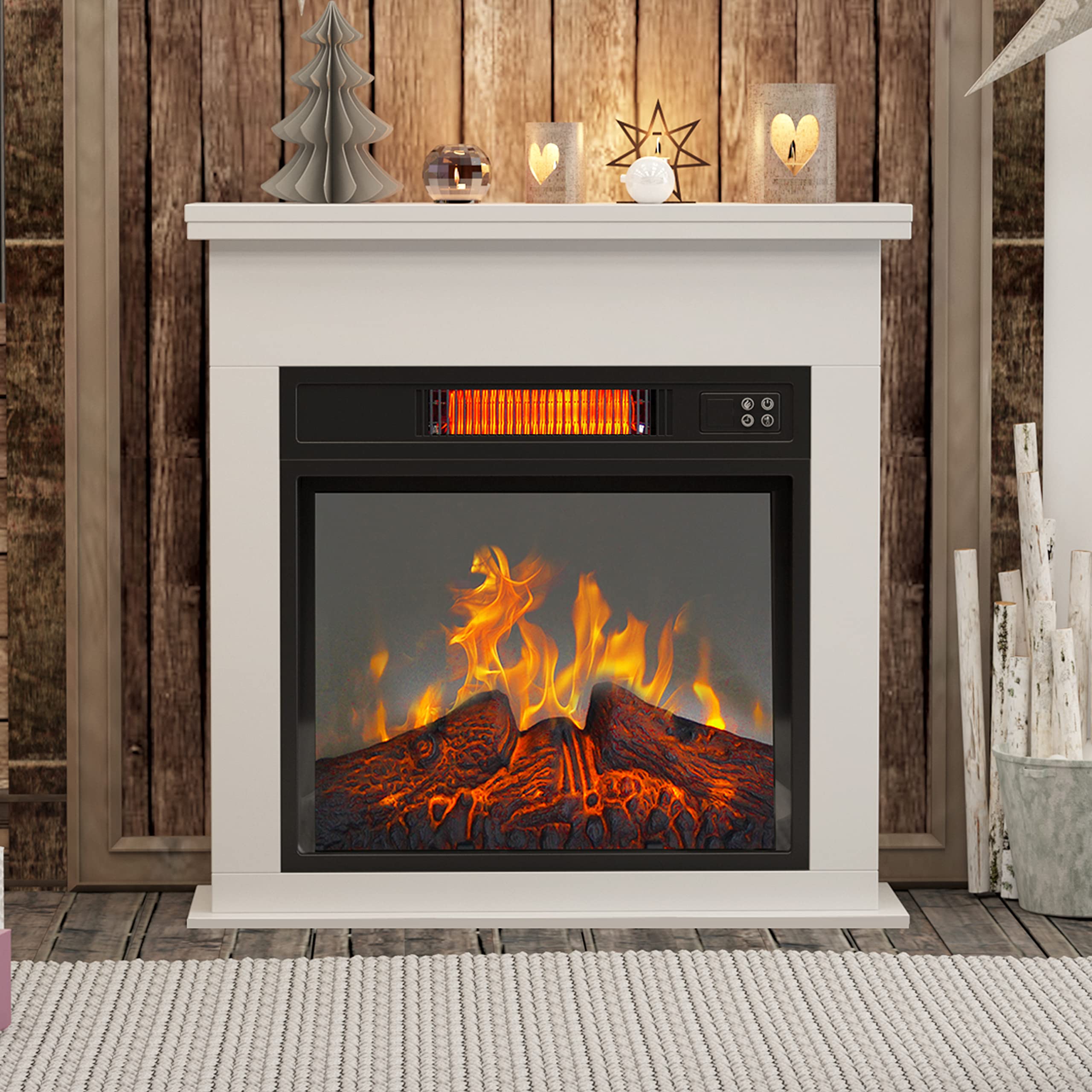 soges Electric Fireplace, White Electric Fireplace with Over-Heat Protection, Fire Place Electrical Heater with Remote Control for Home Office, Living Room, Bedroom